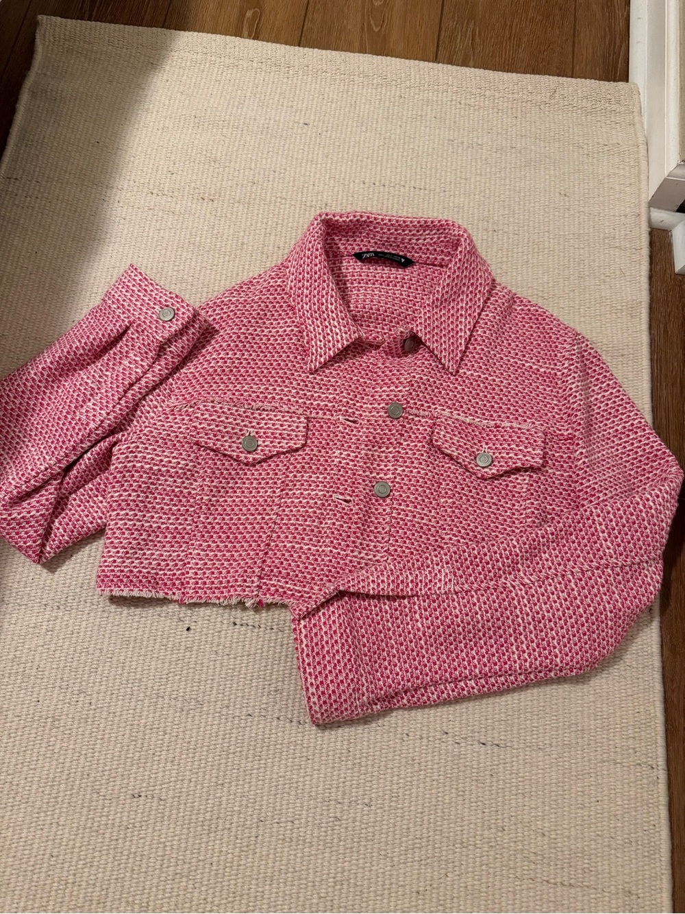 Zara Pink Cropped Tweed Jacket - Picture 8 of 12